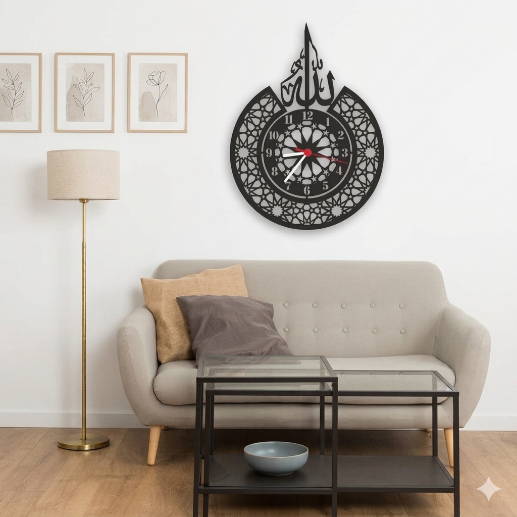 Allah (SWT) name and Classic Metal Islamic Wall Clock