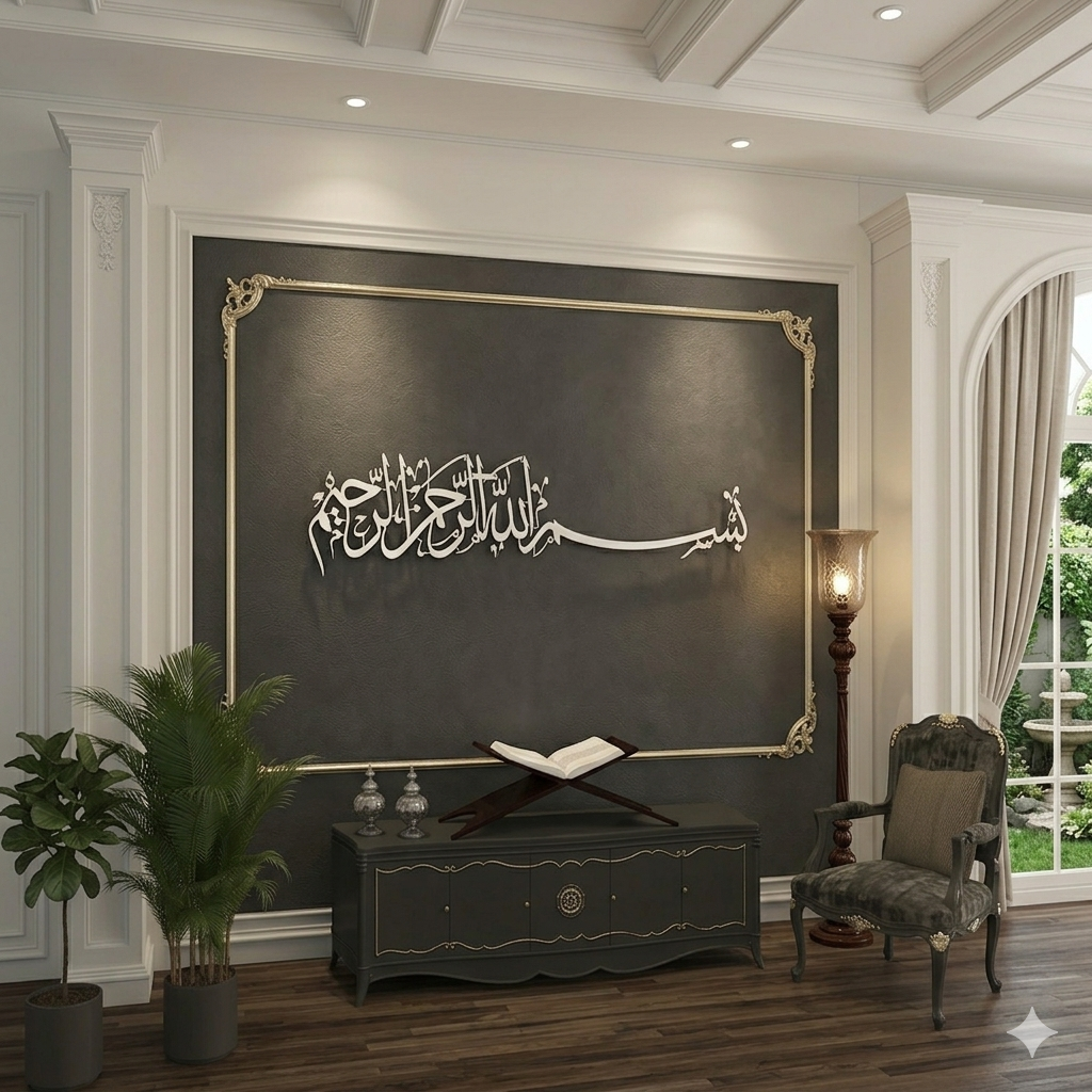 Bismillah, Basmala Horizontal Metal Islamic Wall Art - Image 2