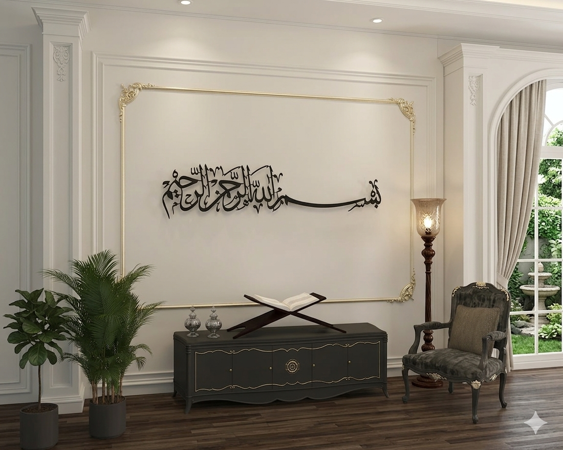Bismillah, Basmala Horizontal Metal Islamic Wall Art - Image 3