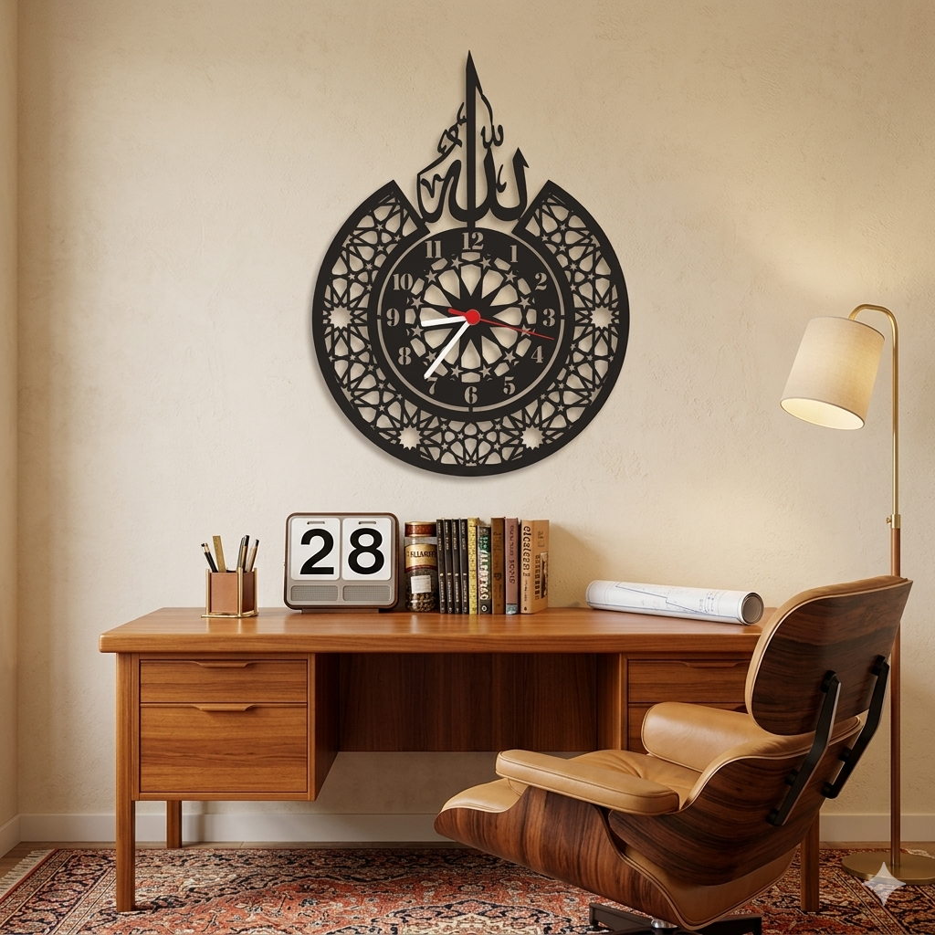 Allah (SWT) name and Classic Metal Islamic Wall Clock - Image 2