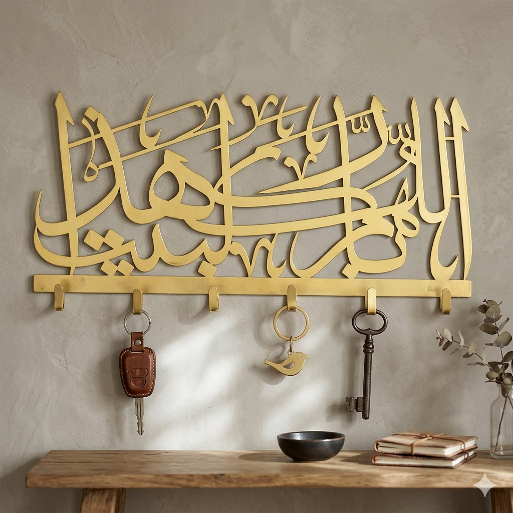 God Bless This Home Metal Key Holder Arabic Islamic Wall Art