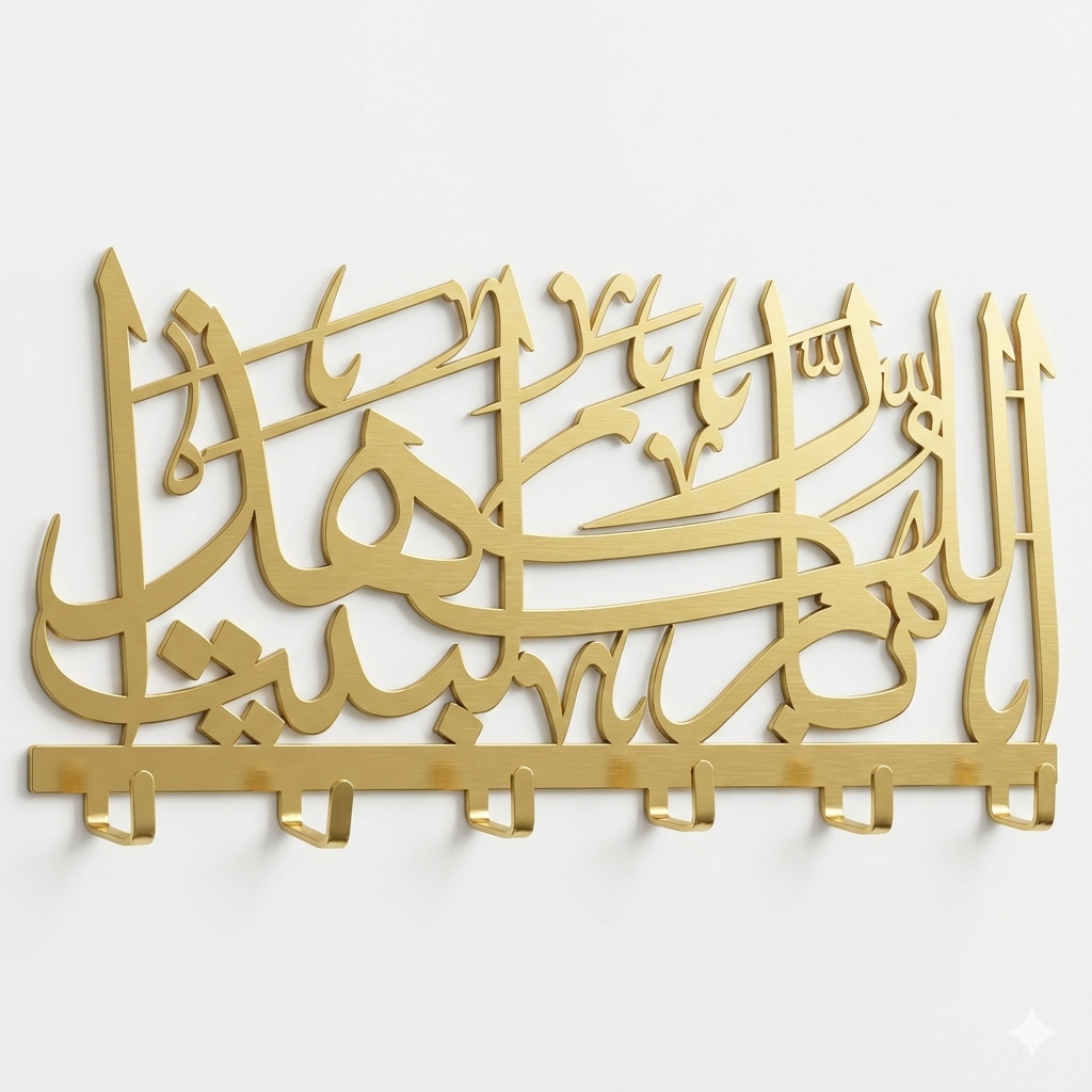 God Bless This Home Metal Key Holder Arabic Islamic Wall Art - Image 3